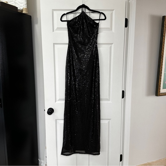 Lucy In The Sky Black Sequins Halter Maxi Dress - Picture 3 of 6